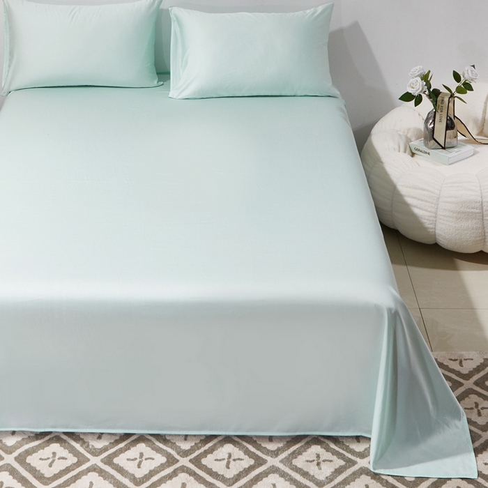 91家纺网 家纺一手货源 找家纺 晶缦 2023新款全棉纯棉60支贡缎长绒棉纯色多规格单品床单 琅夕-天青绿