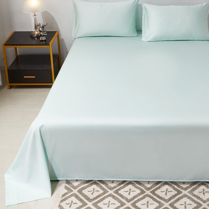 91家纺网 家纺一手货源 找家纺 晶缦 2023新款全棉纯棉60支贡缎长绒棉纯色多规格单品床单 琅夕-天青绿