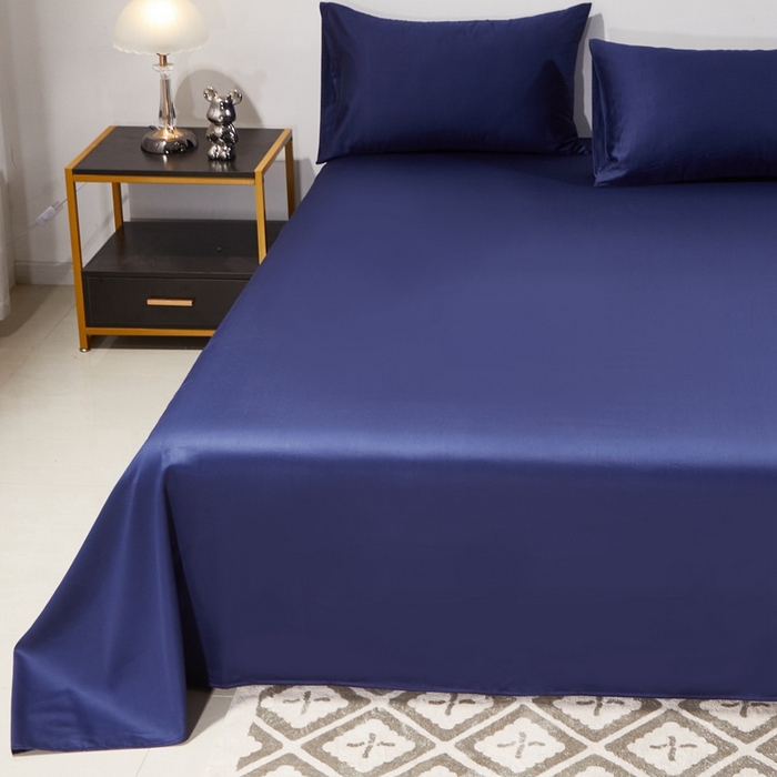 91家纺网 家纺一手货源 找家纺 晶缦 2023新款全棉纯棉60支贡缎长绒棉纯色多规格单品床单 琅夕-丈青色