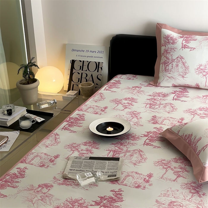 91家纺网 家纺一手货源 找家纺 2025新款凉感抗菌防螨印花冰丝养生席床笠款 西西里粉