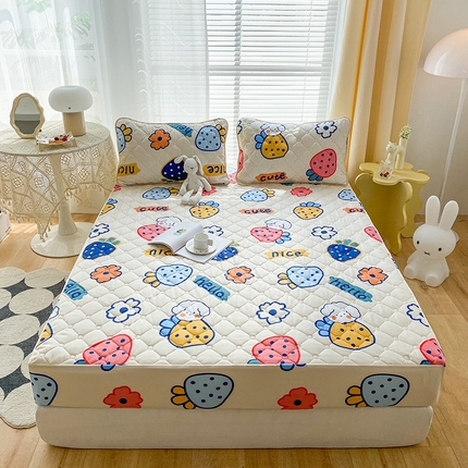 91家纺网 家纺一手货源 找家纺 花言狐语2025新款A类防水床笠隔尿透气席梦思保护套可定制水洗 草莓爱恋