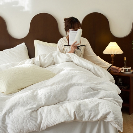 简家居 2023新款AB版全棉浮雕提花四件套-星回 茶白