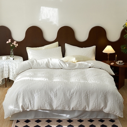 91家纺网 家纺一手货源 找家纺 简家居 2023新款AB版全棉浮雕提花四件套-星回 茶白