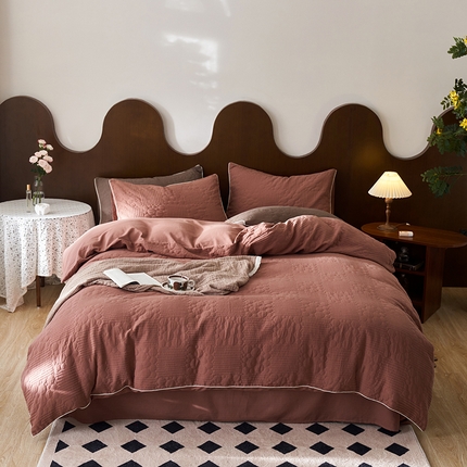 91家纺网 家纺一手货源 找家纺 （总）简家居 2023新款AB版全棉浮雕提花四件套-星回