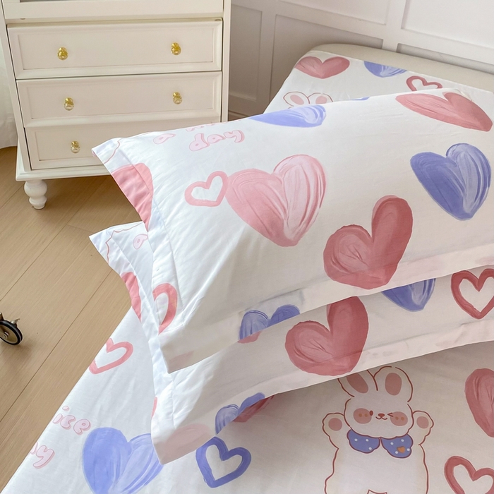 91家纺网 家纺一手货源 找家纺 帛织澜家纺 2025新款12868全棉喷气印花枕套 小兔可可