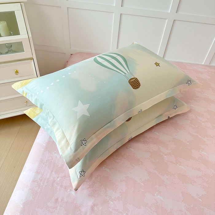 91家纺网 家纺一手货源 找家纺 帛织澜家纺 2025新款12868全棉喷气印花枕套 热气球