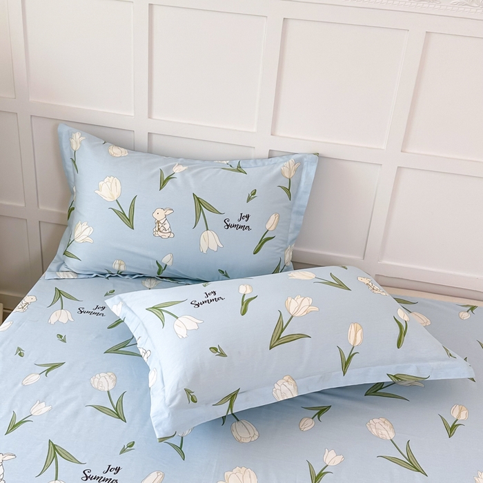 91家纺网 家纺一手货源 找家纺 帛织澜家纺 2025新款12868全棉喷气印花枕套 百合兔