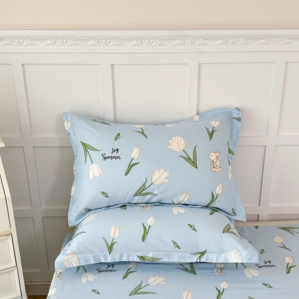 帛织澜家纺 2025新款12868全棉喷气印花枕套 百合兔