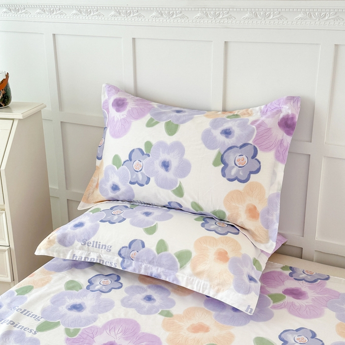 91家纺网 家纺一手货源 找家纺 帛织澜家纺 2025新款12868全棉喷气印花枕套 紫韵花开