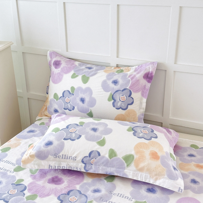 91家纺网 家纺一手货源 找家纺 帛织澜家纺 2025新款12868全棉喷气印花枕套 紫韵花开