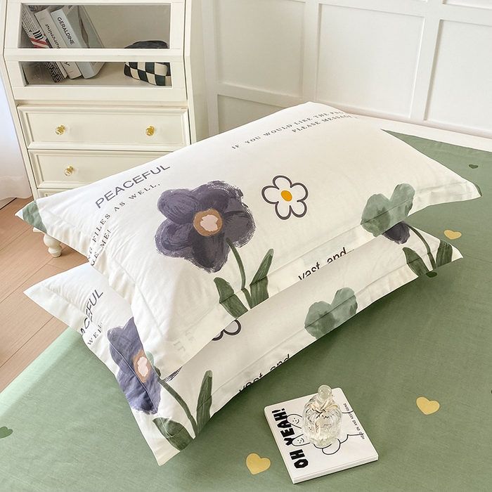 91家纺网 家纺一手货源 找家纺 帛织澜家纺 2025新款12868全棉喷气印花枕套 绿蔓