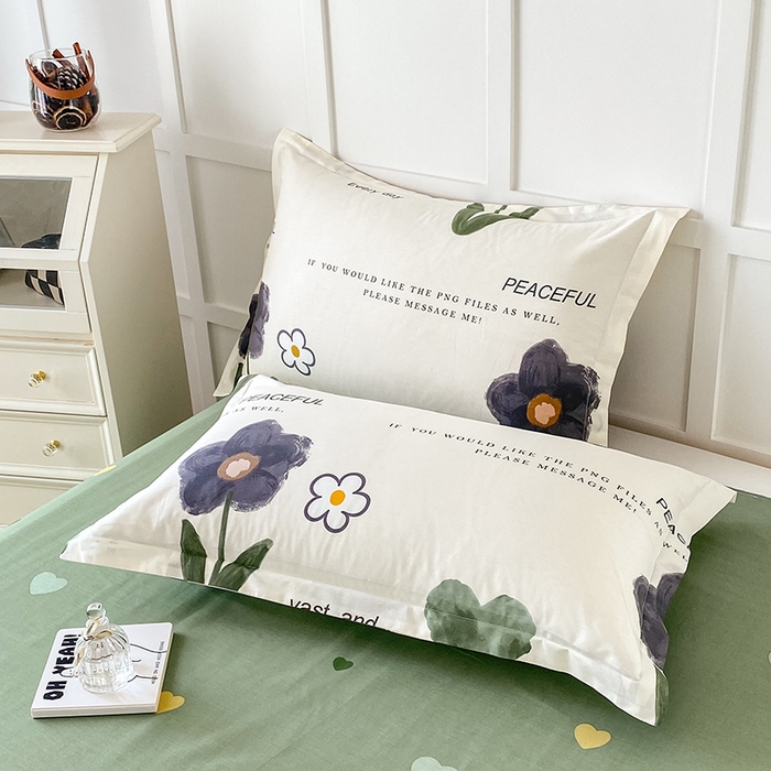 91家纺网 家纺一手货源 找家纺 帛织澜家纺 2025新款12868全棉喷气印花枕套 绿蔓