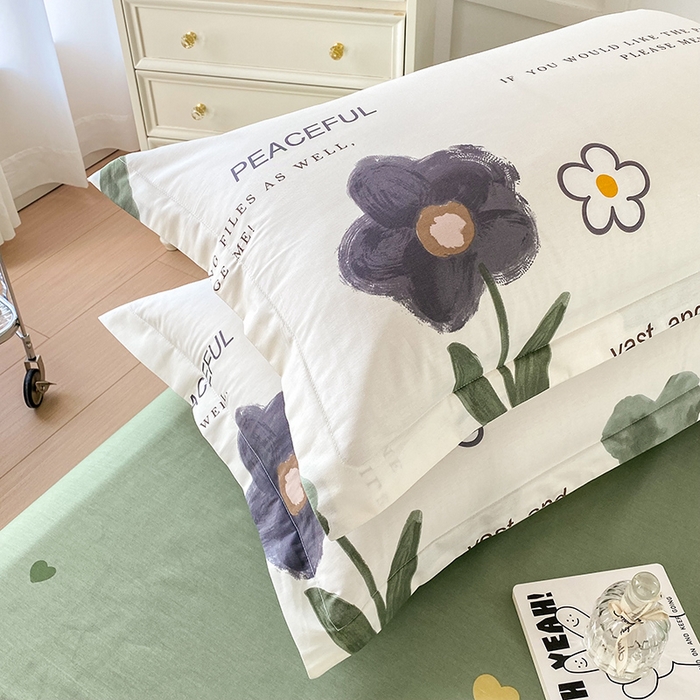 91家纺网 家纺一手货源 找家纺 帛织澜家纺 2025新款12868全棉喷气印花枕套 绿蔓