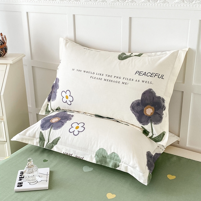 91家纺网 家纺一手货源 找家纺 帛织澜家纺 2025新款12868全棉喷气印花枕套 绿蔓