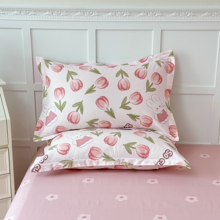 帛织澜家纺 2025新款12868全棉喷气印花枕套 花仙兔