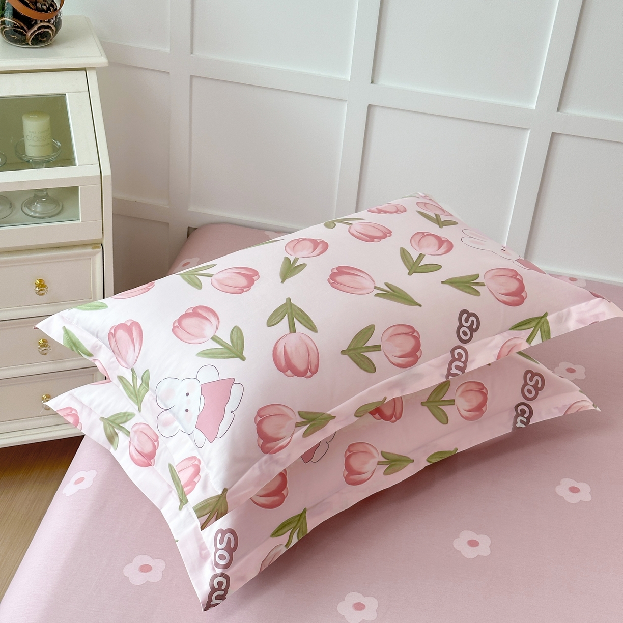 91家纺网 家纺一手货源 找家纺 帛织澜家纺 2025新款12868全棉喷气印花枕套 花仙兔