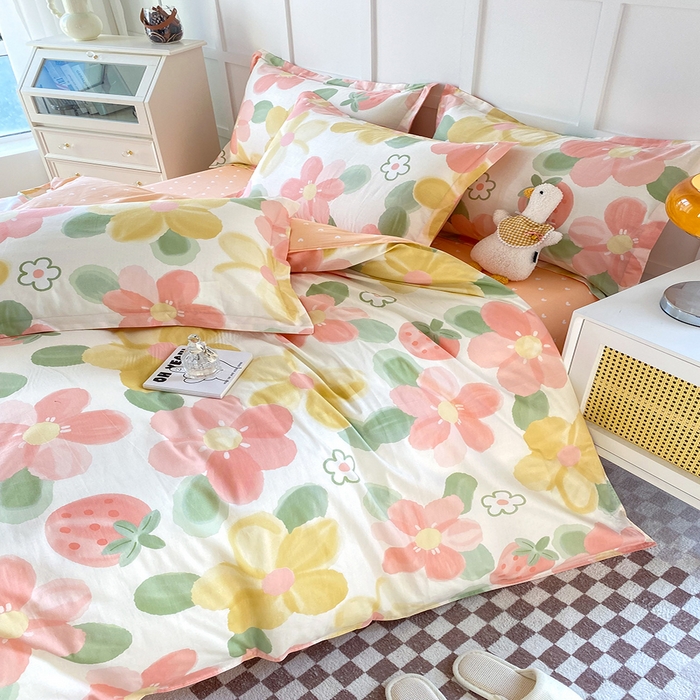 91家纺网 家纺一手货源 找家纺 帛织澜家纺 2025新款12868全棉喷气印花枕套 花季物语