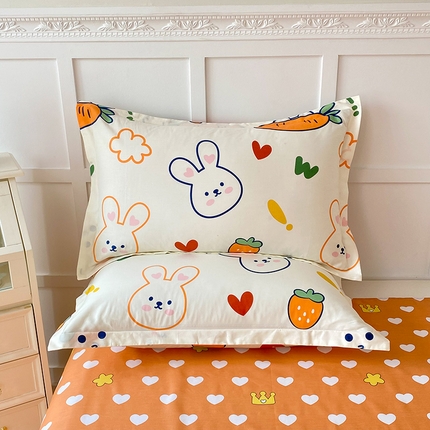 帛织澜家纺 2025新款12868全棉喷气印花枕套 萝卜兔
