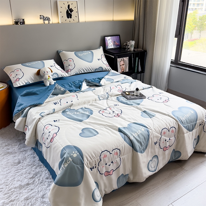 91家纺网 家纺一手货源 找家纺 （总）梦舒羽2025新款夏凉被空调被可机洗儿童被夏季双人夏被四件套