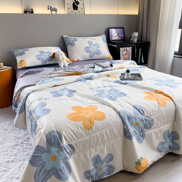 91家纺网 家纺一手货源 找家纺 梦舒羽 2025新款夏凉被空调被可机洗儿童被夏季双人夏被四件套 花园蓝