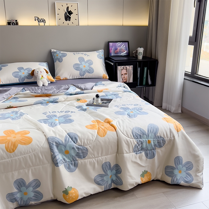 91家纺网 家纺一手货源 找家纺 梦舒羽 2025新款夏凉被空调被可机洗儿童被夏季双人夏被四件套 花园蓝