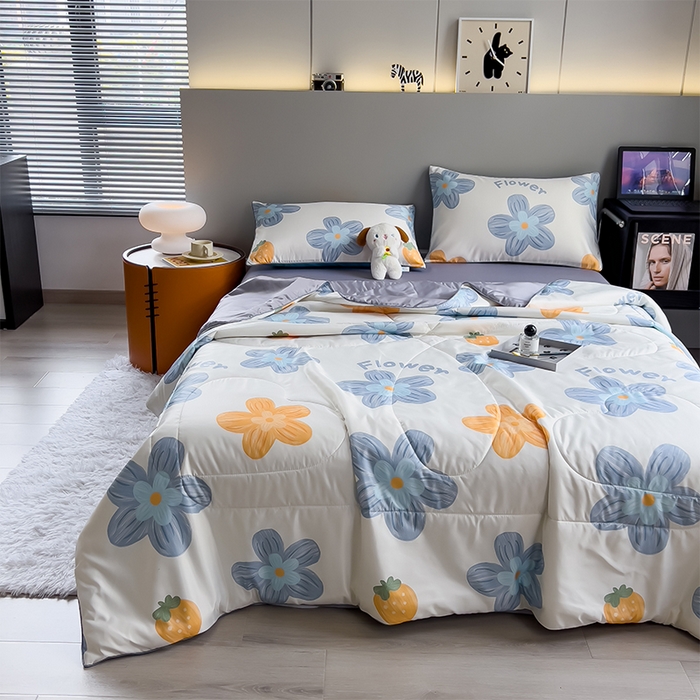 91家纺网 家纺一手货源 找家纺 梦舒羽 2025新款夏凉被空调被可机洗儿童被夏季双人夏被四件套 花园蓝