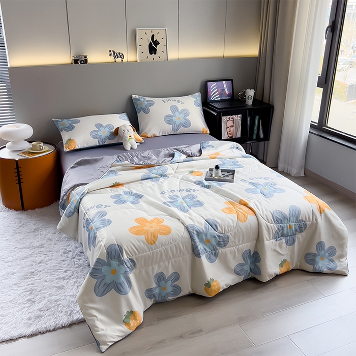 91家纺网 家纺一手货源 找家纺 梦舒羽 2025新款夏凉被空调被可机洗儿童被夏季双人夏被四件套 花园蓝