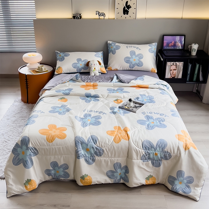 91家纺网 家纺一手货源 找家纺 梦舒羽 2025新款夏凉被空调被可机洗儿童被夏季双人夏被四件套 花园蓝