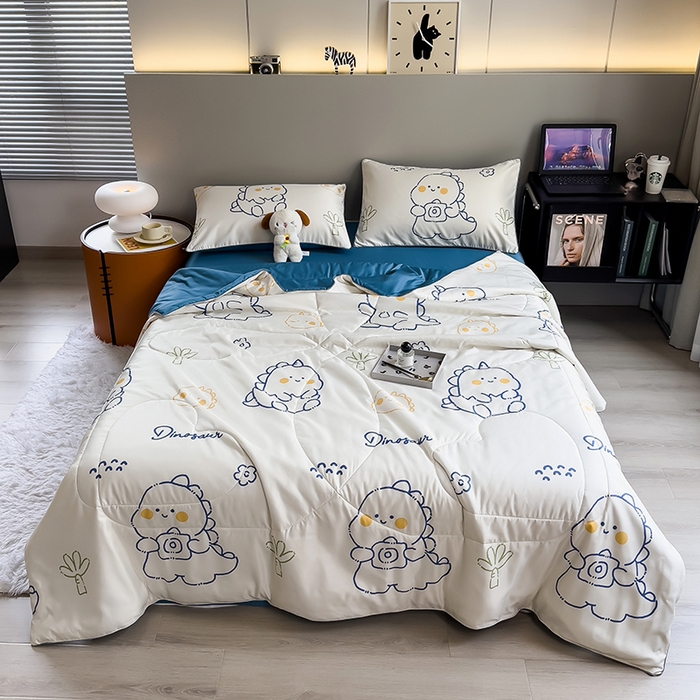 91家纺网 家纺一手货源 找家纺 梦舒羽 2025新款夏凉被空调被可机洗儿童被夏季双人夏被四件套 素描恐龙