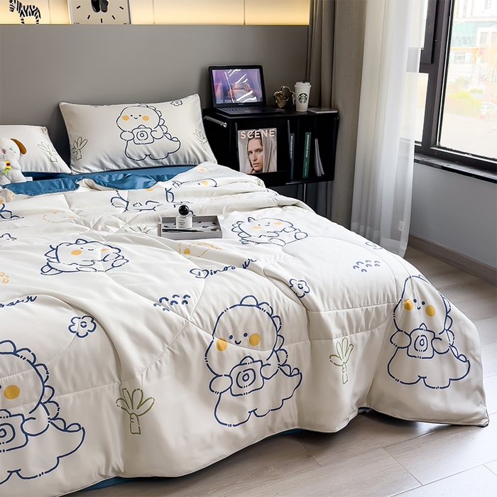 91家纺网 家纺一手货源 找家纺 梦舒羽 2025新款夏凉被空调被可机洗儿童被夏季双人夏被四件套 素描恐龙