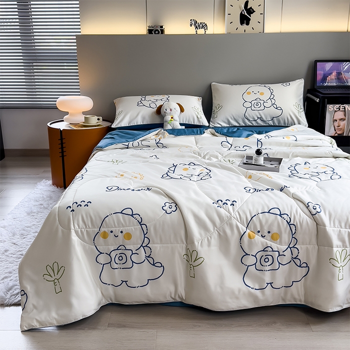 91家纺网 家纺一手货源 找家纺 梦舒羽 2025新款夏凉被空调被可机洗儿童被夏季双人夏被四件套 素描恐龙
