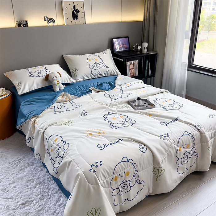 91家纺网 家纺一手货源 找家纺 梦舒羽 2025新款夏凉被空调被可机洗儿童被夏季双人夏被四件套 素描恐龙