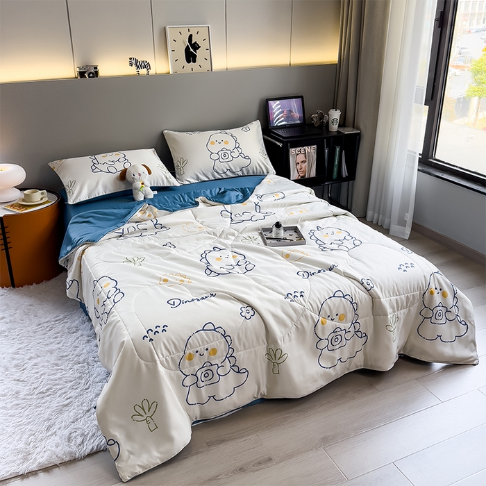 91家纺网 家纺一手货源 找家纺 梦舒羽 2025新款夏凉被空调被可机洗儿童被夏季双人夏被四件套 素描恐龙