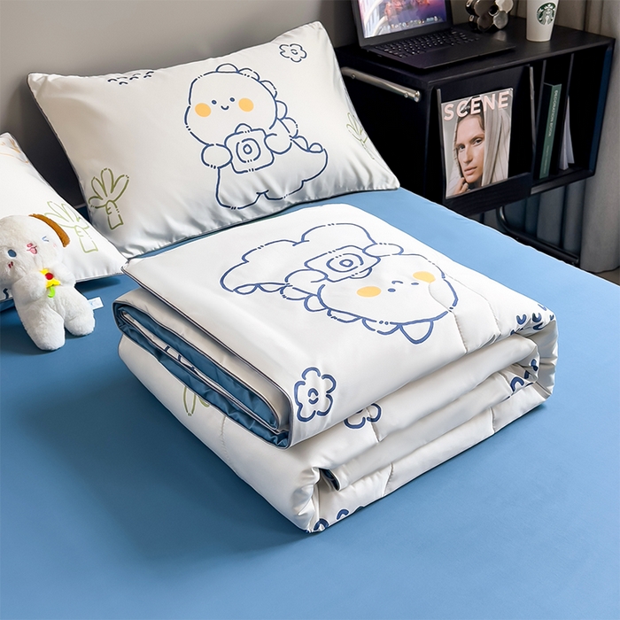 91家纺网 家纺一手货源 找家纺 梦舒羽 2025新款夏凉被空调被可机洗儿童被夏季双人夏被四件套 素描恐龙