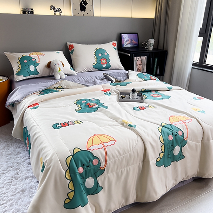 91家纺网 家纺一手货源 找家纺 梦舒羽 2025新款夏凉被空调被可机洗儿童被夏季双人夏被四件套 顽皮恐龙