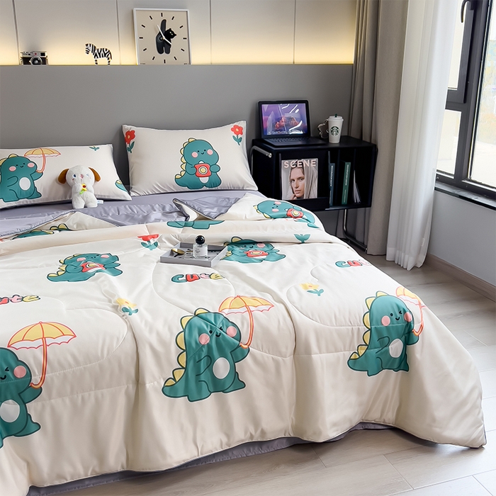 91家纺网 家纺一手货源 找家纺 梦舒羽 2025新款夏凉被空调被可机洗儿童被夏季双人夏被四件套 顽皮恐龙