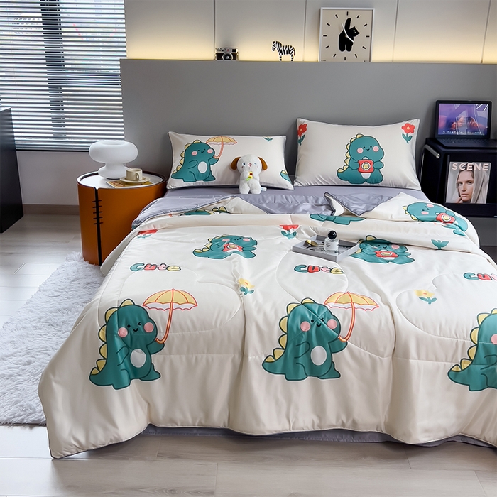 91家纺网 家纺一手货源 找家纺 梦舒羽 2025新款夏凉被空调被可机洗儿童被夏季双人夏被四件套 顽皮恐龙