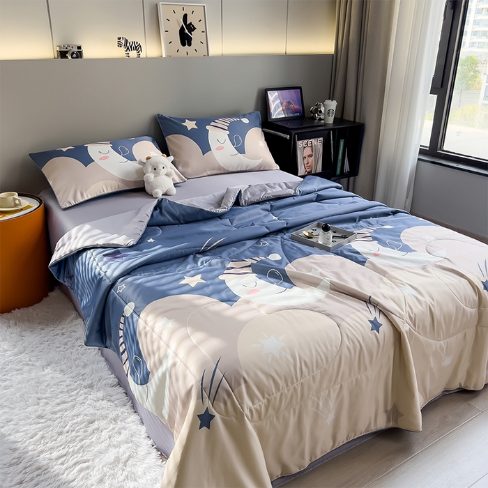 91家纺网 家纺一手货源 找家纺 梦舒羽 2025款夏凉被空调被可机洗儿童被夏季双人夏被四件套 月亮宝宝