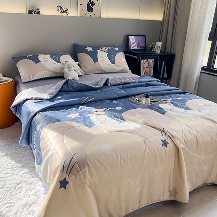 91家纺网 家纺一手货源 找家纺 梦舒羽 2025款夏凉被空调被可机洗儿童被夏季双人夏被四件套 月亮宝宝