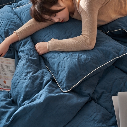 简家居 2023新款AB版全棉浮雕提花四件套-织梦 深海蓝