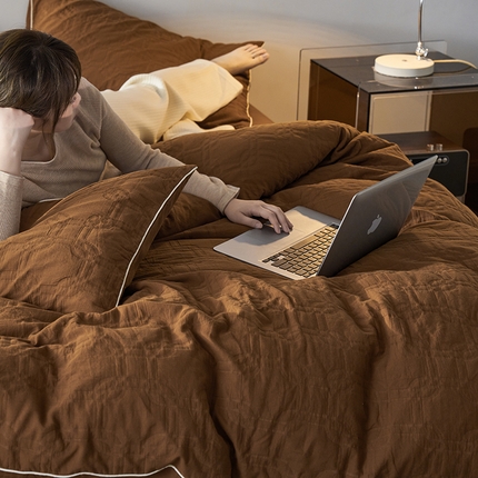 简家居 2023新款AB版全棉浮雕提花四件套-织梦 栗子