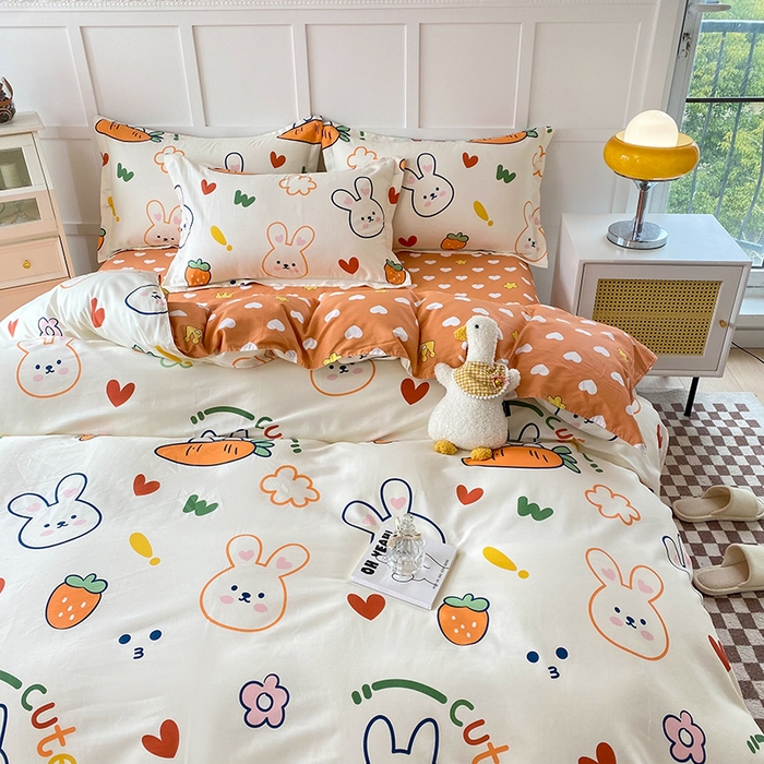 91家纺网 家纺一手货源 找家纺 帛织澜 12868全棉喷气印花四件套 萝卜兔