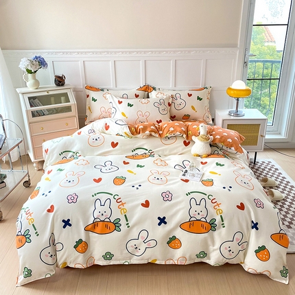 帛织澜 12868全棉喷气印花四件套 萝卜兔