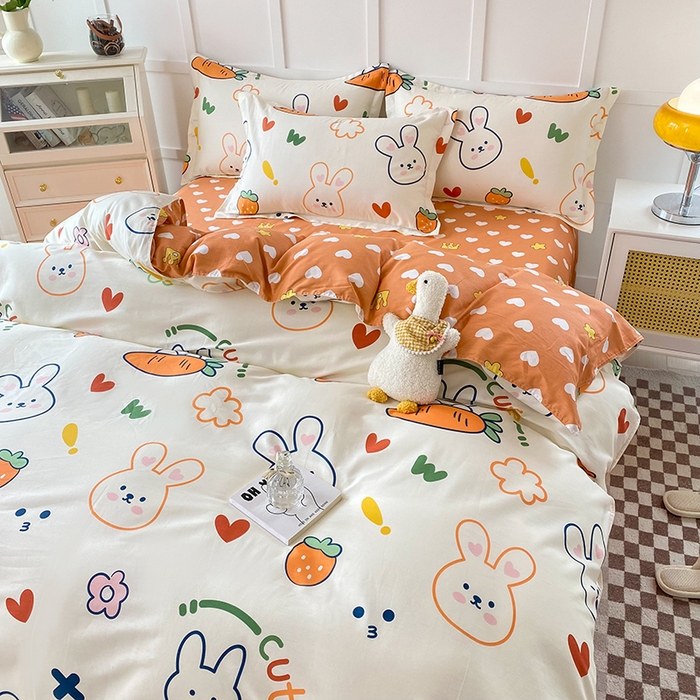 91家纺网 家纺一手货源 找家纺 帛织澜 12868全棉喷气印花四件套 萝卜兔