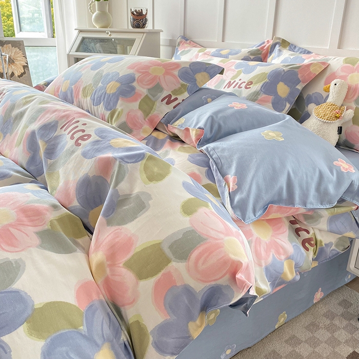 91家纺网 家纺一手货源 找家纺 帛织澜 12868全棉喷气印花四件套 蓝海晨光