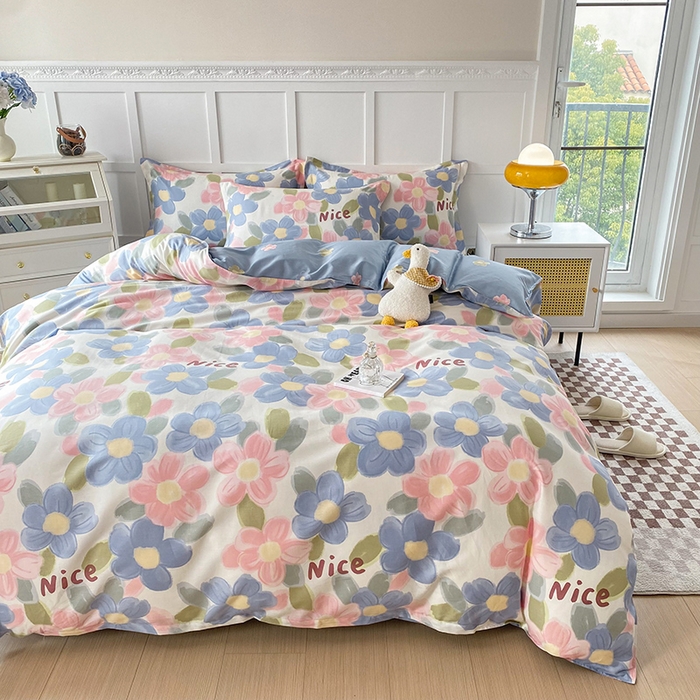 91家纺网 家纺一手货源 找家纺 帛织澜 12868全棉喷气印花四件套 蓝海晨光