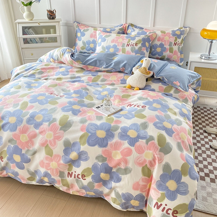 91家纺网 家纺一手货源 找家纺 帛织澜 12868全棉喷气印花四件套 蓝海晨光