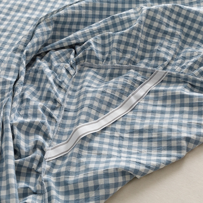 91家纺网 家纺一手货源 找家纺 忘忧草 2023新款全棉色织水洗棉床裙纯棉格子 雅尚-蓝小格