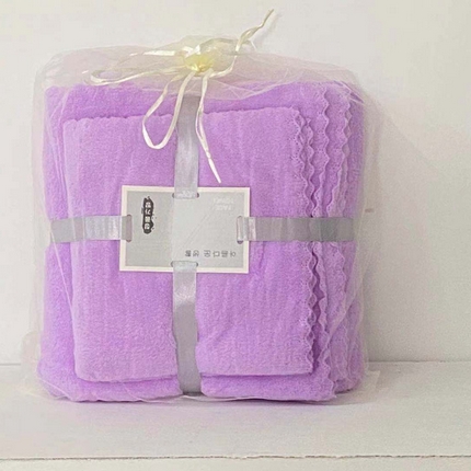 珊瑚绒切边套巾 紫色(毛巾34*75cm 浴巾70*140cm组合）