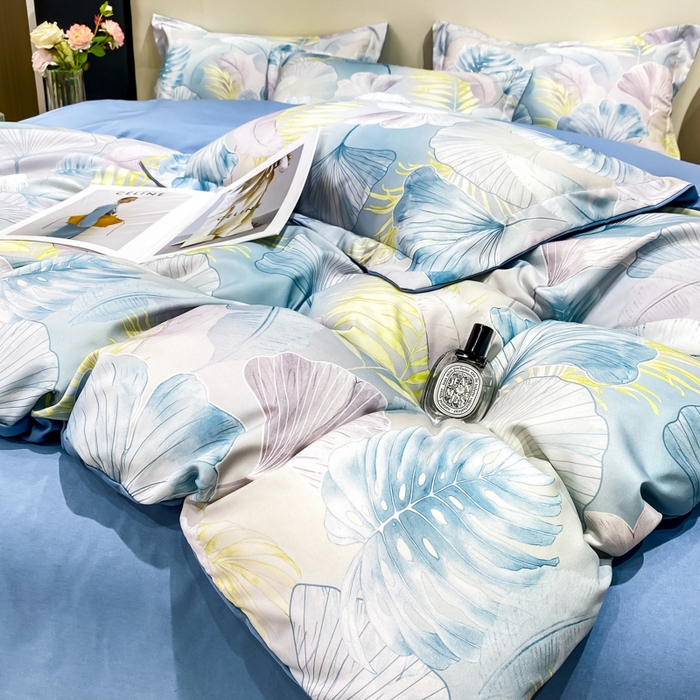 91家纺网 家纺一手货源 找家纺 红日子纺织品 2023新款水洗真丝印花四件套 夏日风情